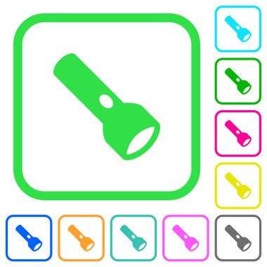 Beyaz arka plan üzerinde eğri kenarlıkları el feneri canlı renkli düz simgeler