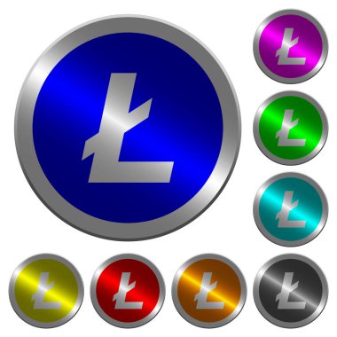 Yuvarlak Litecoin dijital cryptocurrency simgeler üzerinde parlak sikke benzeri renk çelik düğmeleri