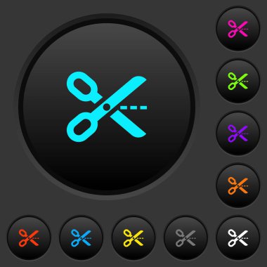 Karanlık tuşlar koyu gri arka plan üzerinde canlı renkler simgelerle kesip