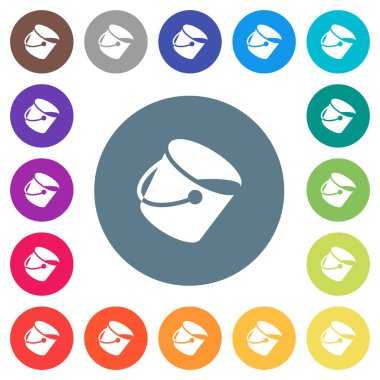 Yuvarlak boya kovası düz beyaz simgeler üzerinde renkli arka planlar. 17 arka plan renk değişimleri dahil.