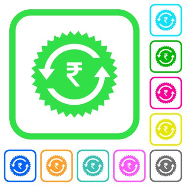 Geri ödeme Rupisi garanti etiketi canlı renkli düz simgeler beyaz arka plan üzerinde eğri sınırları içinde