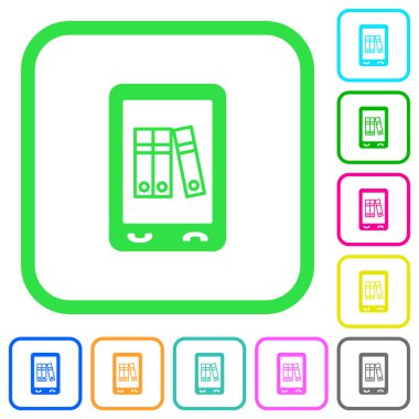 Beyaz arka plan üzerinde eğri sınırları mobil ofis canlı renkli düz simgeler