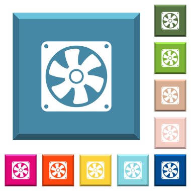 Bilgisayar fan beyaz simgeler çeşitli moda renklerde ucu keskin kare düğmeleri