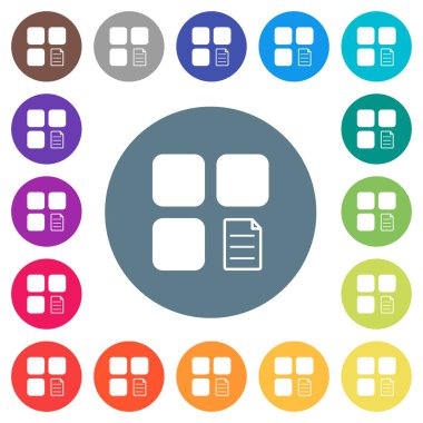 Bileşen özellikleri yuvarlak renkli arka planlar üzerinde beyaz simgeler düz. 17 arka plan renk değişimleri dahil.