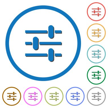 Yuvarlak ayarlama düz renk vektör simgeler gölgelerde ile özetliyor beyaz arka plan üzerinde