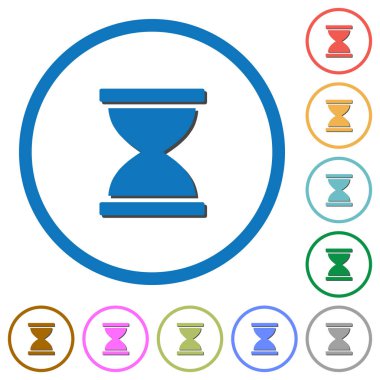 Beyaz arka plan üzerinde yuvarlak özetliyor gölgelerde ile kum saati düz renk vektör simgeleri