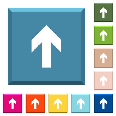 Beyaz ok simgeleri çeşitli moda renklerde ucu keskin kare düğmeleri