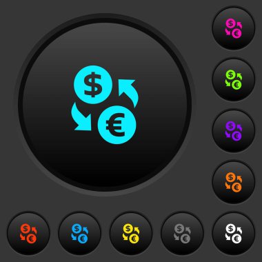 Dolar Euro para Satım karanlık tuşlar ile koyu gri arka plan üzerinde canlı renkler kutsal kişilerin resmi