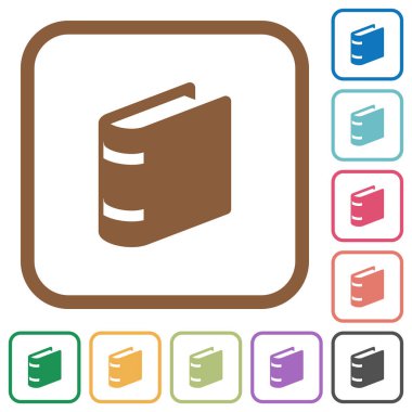 Tek kitap basit simgeler renkli kare kare beyaz arka plan üzerinde yuvarlak