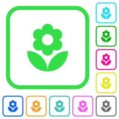 Beyaz arka plan üzerinde eğri sınırları çiçek canlı renkli düz simgeler