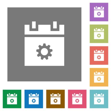 Zamanlama ayarları düz simgeler basit renkli kare arka planlar üzerinde