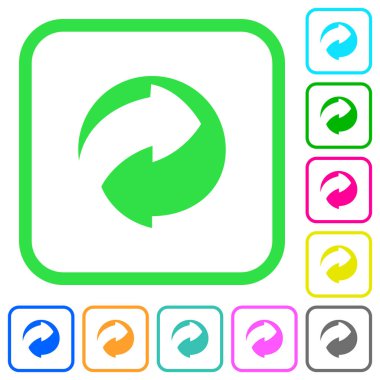 Beyaz arka plan üzerinde eğri sınırları içinde sembol canlı renkli düz simgeler ambalaj eko