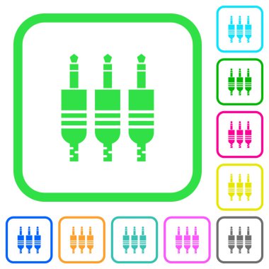 Analog jack bağlayıcılar canlı renkli düz simgeler beyaz arka plan üzerinde eğri sınırları içinde