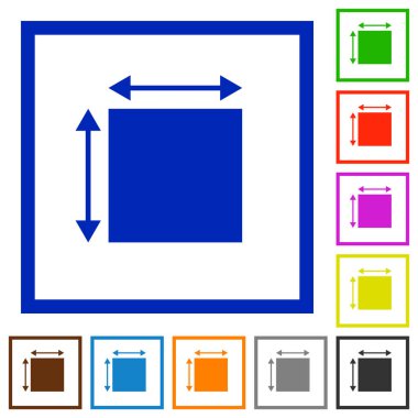 Elemet boyutları kare kare beyaz arka plan üzerinde renkli simgeler düz