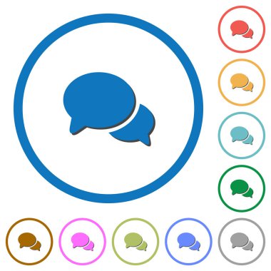 Yuvarlak tartışma düz renk vektör simgeler gölgelerde ile özetliyor beyaz arka plan üzerinde