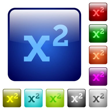 Yuvarlatılmış kare renkli parlak düğme içinde matematik üs Icons set