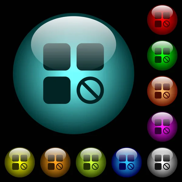 Iconos Componentes Deshabilitados Botones Vidrio Esférico Iluminados Color Sobre Fondo — Vector de stock
