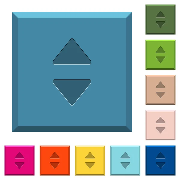 Controle Van Verticale Pijlen Gegraveerd Pictogrammen Geslepen Vierkante Knoppen Verschillende — Stockvector