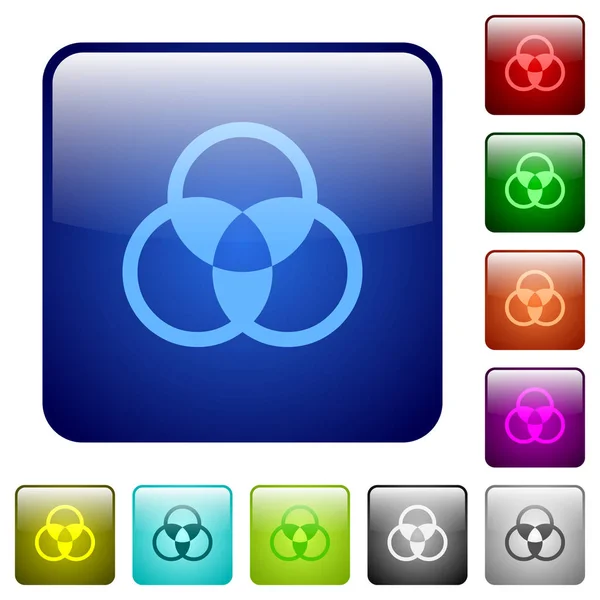 Ícones Mistura Cores Conjunto Botões Brilhantes Cor Quadrada Arredondada — Vetor de Stock