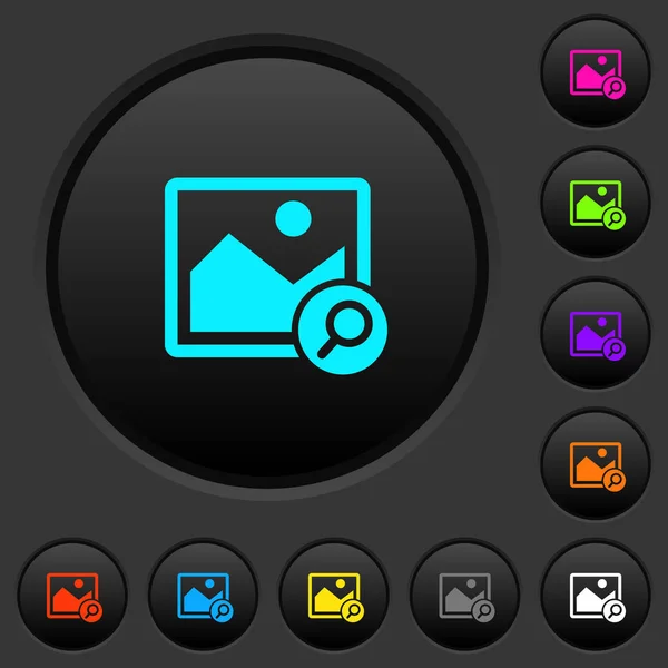 Zoom Image Dark Push Buttons Vivid Color Icons Dark Grey — Stock Vector