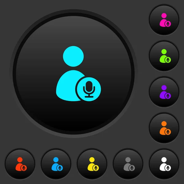 暗い灰色の背景に色鮮やかなアイコンとユーザー放送暗いプッシュ ボタン — ストックベクタ