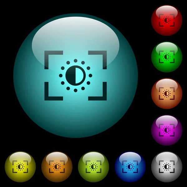 相机饱和设置图标在彩色照明球形玻璃按钮黑色背景 可用于黑色或深色模板 — 图库矢量图片