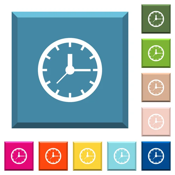 模拟时钟白色图标的边缘方形按钮在各种时髦的颜色 — 图库矢量图片