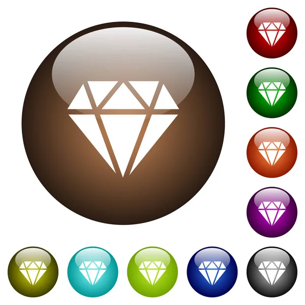 Diamante Iconos Blancos Botones Vidrio Color Redondo — Vector de stock