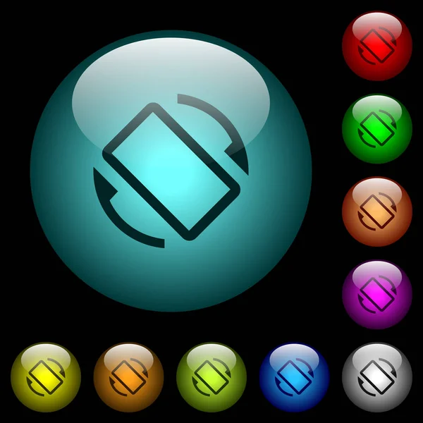 移动屏幕自动旋转图标在彩色照明球形玻璃按钮黑色背景 可用于黑色或深色模板 — 图库矢量图片