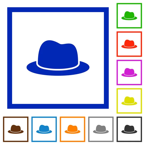 Kare Kare Beyaz Arka Plan Üzerinde Şapka Düz Renk Simgeleri — Stok Vektör