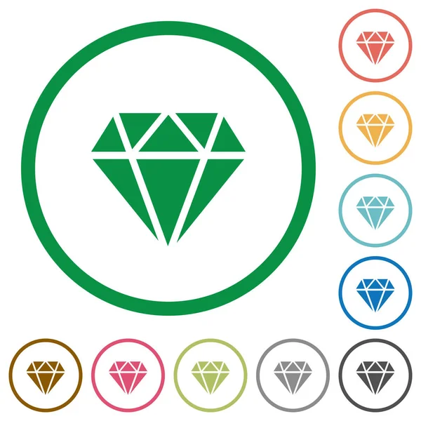 Diamante Icone Colori Piatti Contorni Rotondi Sfondo Bianco — Vettoriale Stock
