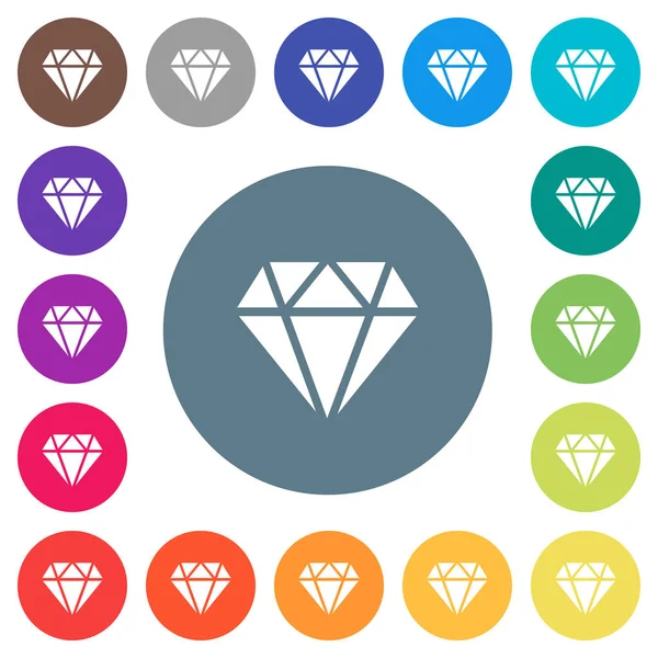 Diamante Iconos Blancos Planos Sobre Fondos Color Redondo Variaciones Color — Vector de stock