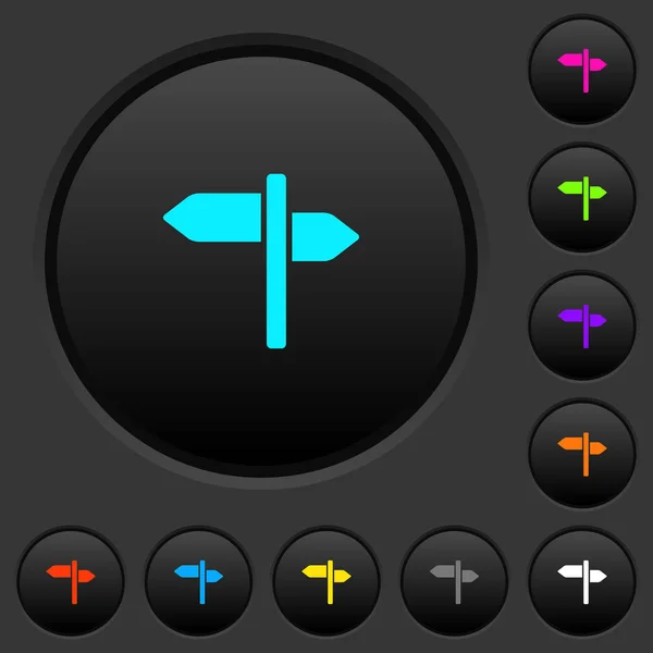 Wegweiser Dunkle Druckknöpfe Mit Leuchtenden Farbsymbolen Auf Dunkelgrauem Hintergrund — Stockvektor
