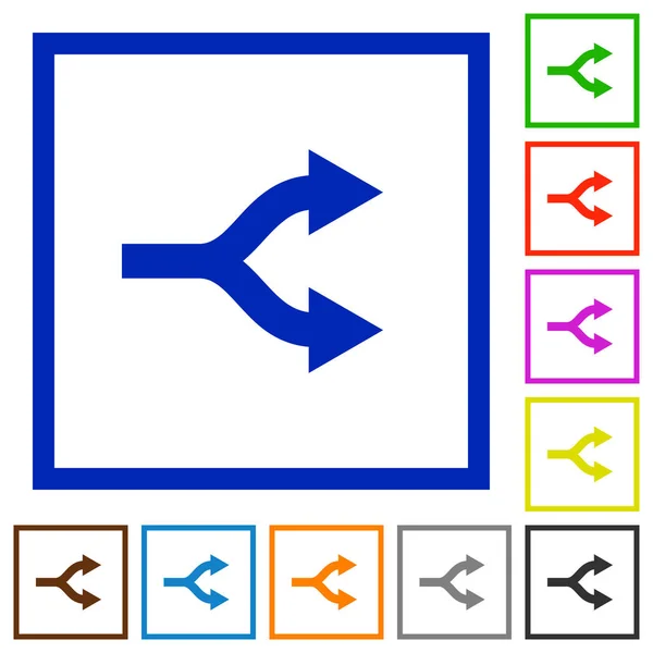 Διαίρεση Βέλη Επίπεδη Χρώματος Εικονίδια Τετράγωνο Καρέ Λευκό Φόντο — Διανυσματικό Αρχείο