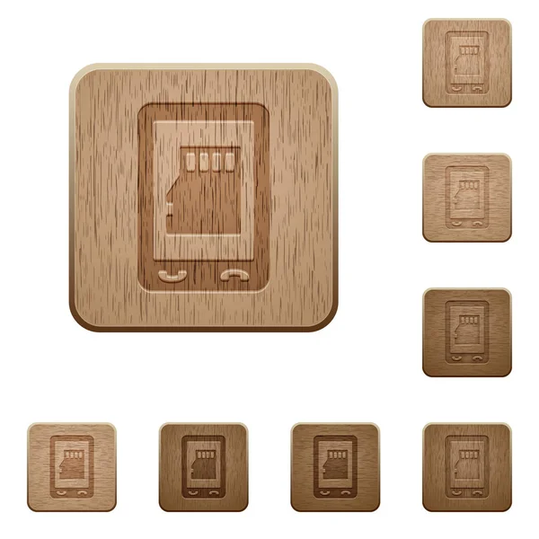 Mobile Memory Card Rounded Square Carved Wooden Button Styles — Stock Vector