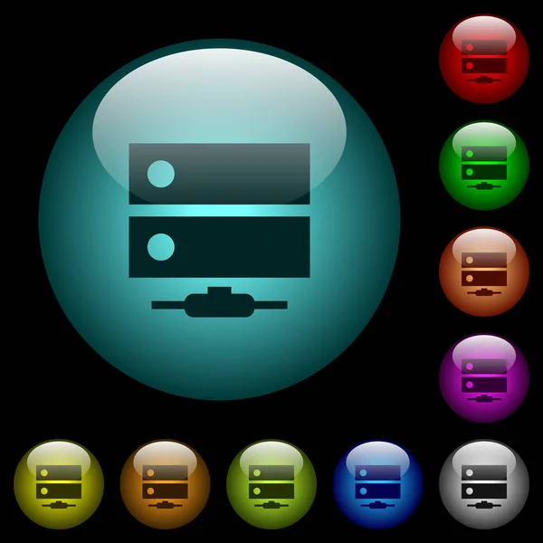 网络驱动器图标在彩色照明球形玻璃按钮黑色背景 可用于黑色或深色模板 — 图库矢量图片