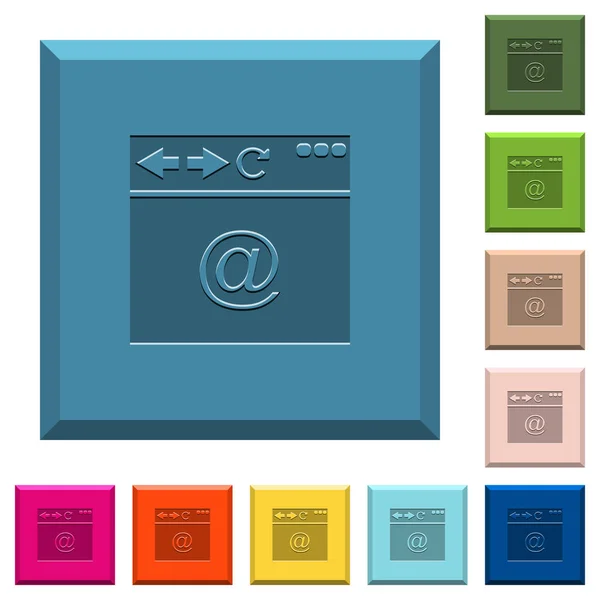 浏览器电子邮件刻在各种时髦颜色的边缘方形按钮图标 — 图库矢量图片
