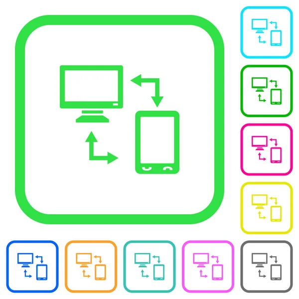 Conectando Móveis Para Desktop Ícones Planos Coloridos Vívidos Bordas Curvas — Vetor de Stock