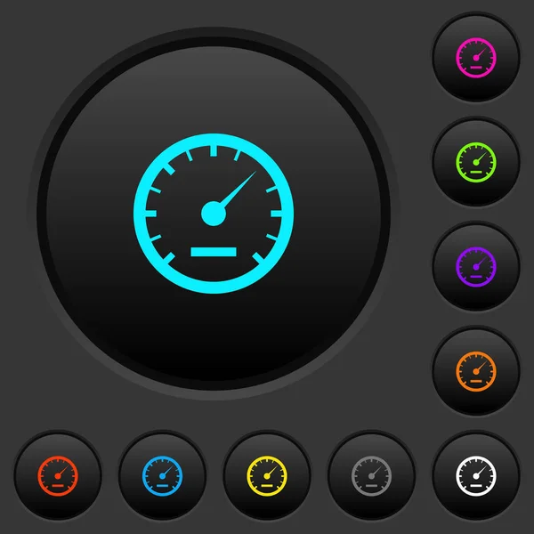 Velocímetro Botones Oscuros Con Iconos Color Vivos Sobre Fondo Gris — Vector de stock