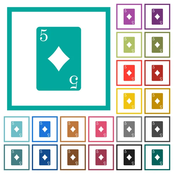 Fünf Diamanten Karte Flache Farb Symbole Mit Quadrantenrahmen Auf Weißem — Stockvektor