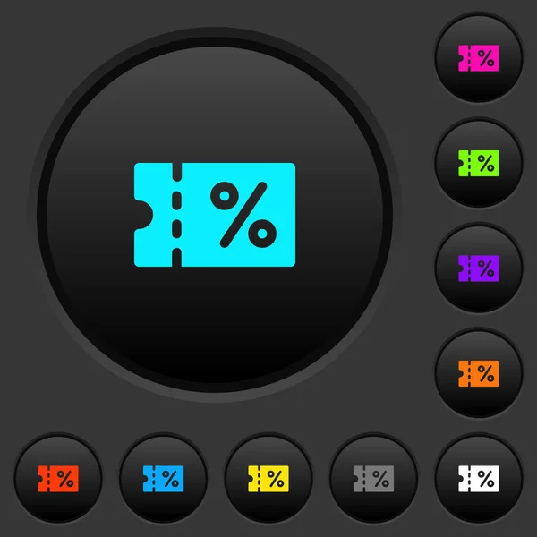 优惠券深色按钮与生动的颜色图标在深灰色背景 — 图库矢量图片