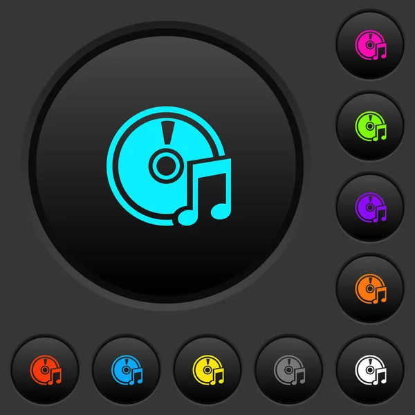 Pulsadores Oscuros Audio Con Iconos Colores Vivos Sobre Fondo Gris — Vector de stock