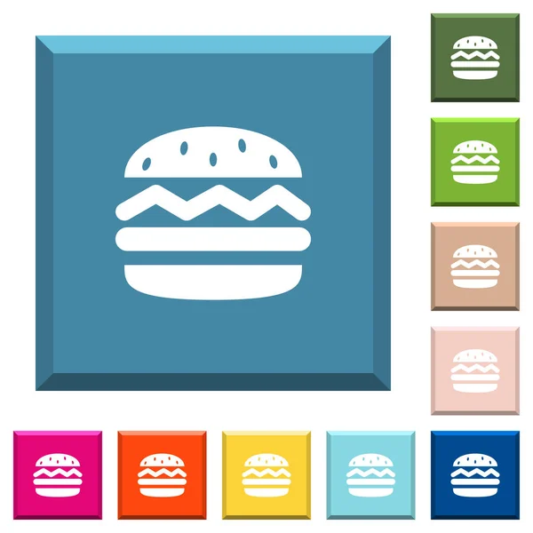 Icônes Simples Hamburger Blanc Sur Les Boutons Carrés Tranchants Différentes — Image vectorielle