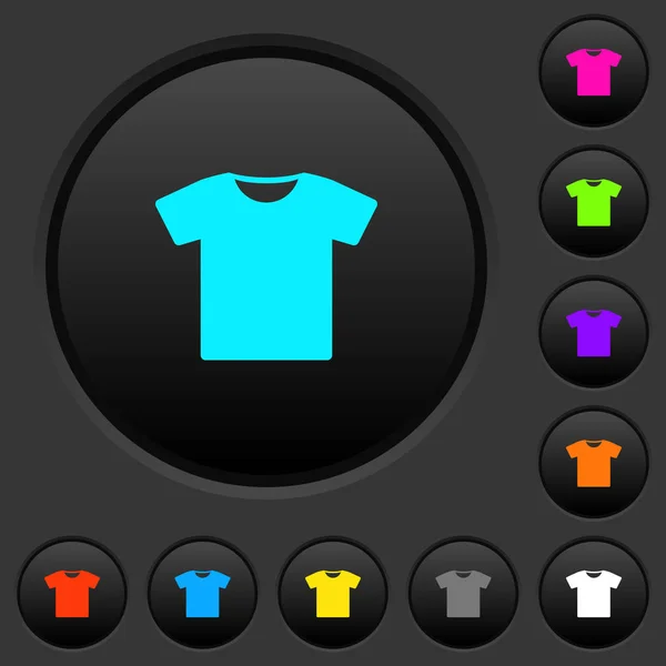 Shirt Dunkle Druckknöpfe Mit Leuchtenden Farbsymbolen Auf Dunkelgrauem Hintergrund — Stockvektor
