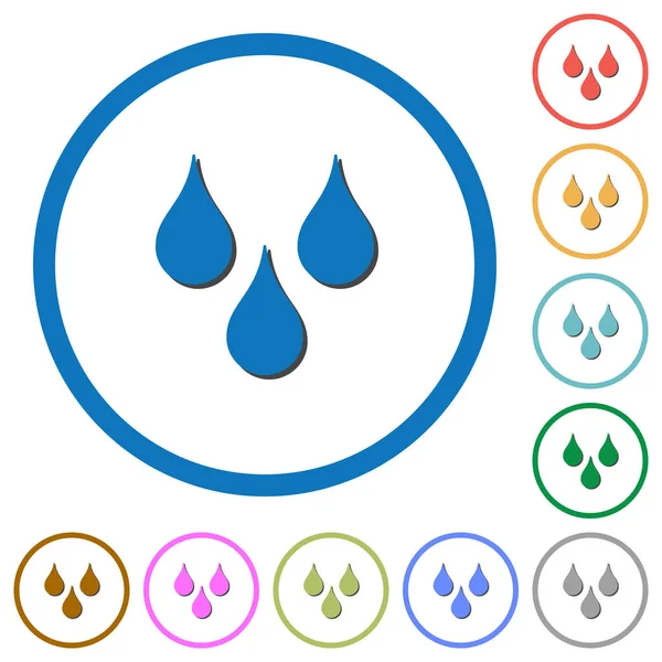 Gotas Agua Iconos Vectoriales Color Plano Con Sombras Contornos Redondos — Archivo Imágenes Vectoriales