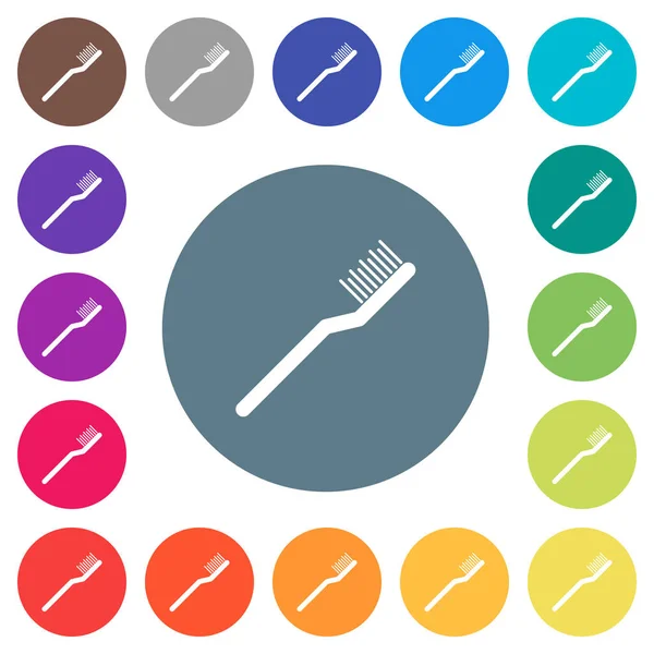 Zahnbürste Flache Weiße Symbole Auf Runden Farbigen Hintergründen Farbvarianten Hintergrund — Stockvektor