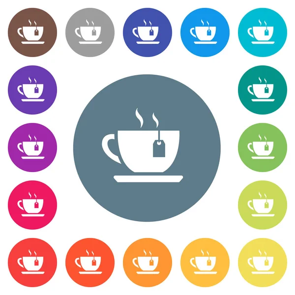 Cup Tea Teabag Flat White Icons Color Backgrounds Background Color — Stock Vector