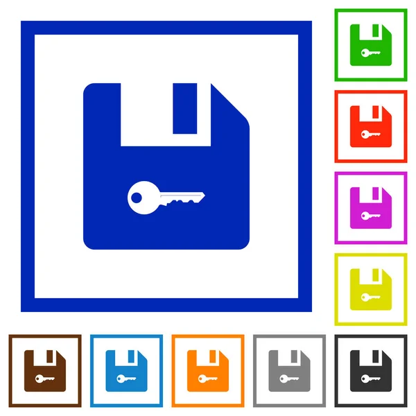 Encrypt File Flat Color Icons Square Frames White Background — Stock Vector