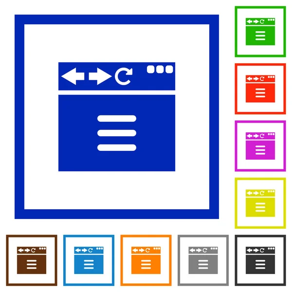 Opzioni Del Browser Icone Colori Piatte Cornici Quadrate Sfondo Bianco — Vettoriale Stock