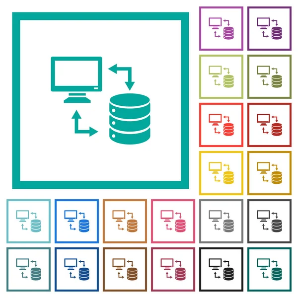 Sincronizar Datos Con Iconos Color Plano Base Datos Con Marcos — Vector de stock